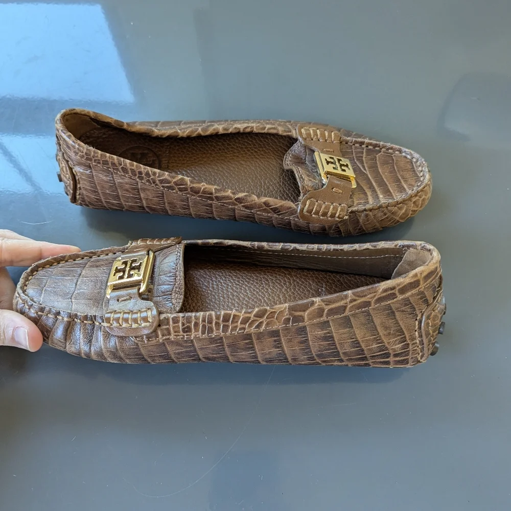 Tory Burch Kendrick Brown Croc Leather Driving‎ Loafers 6.5